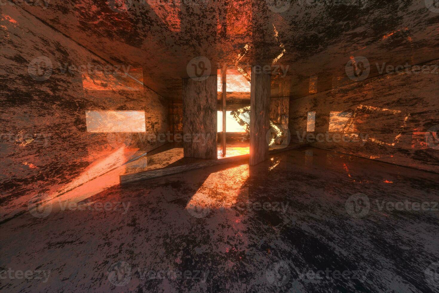 The dark abandoned room, creative architectural construction, 3d rendering. photo