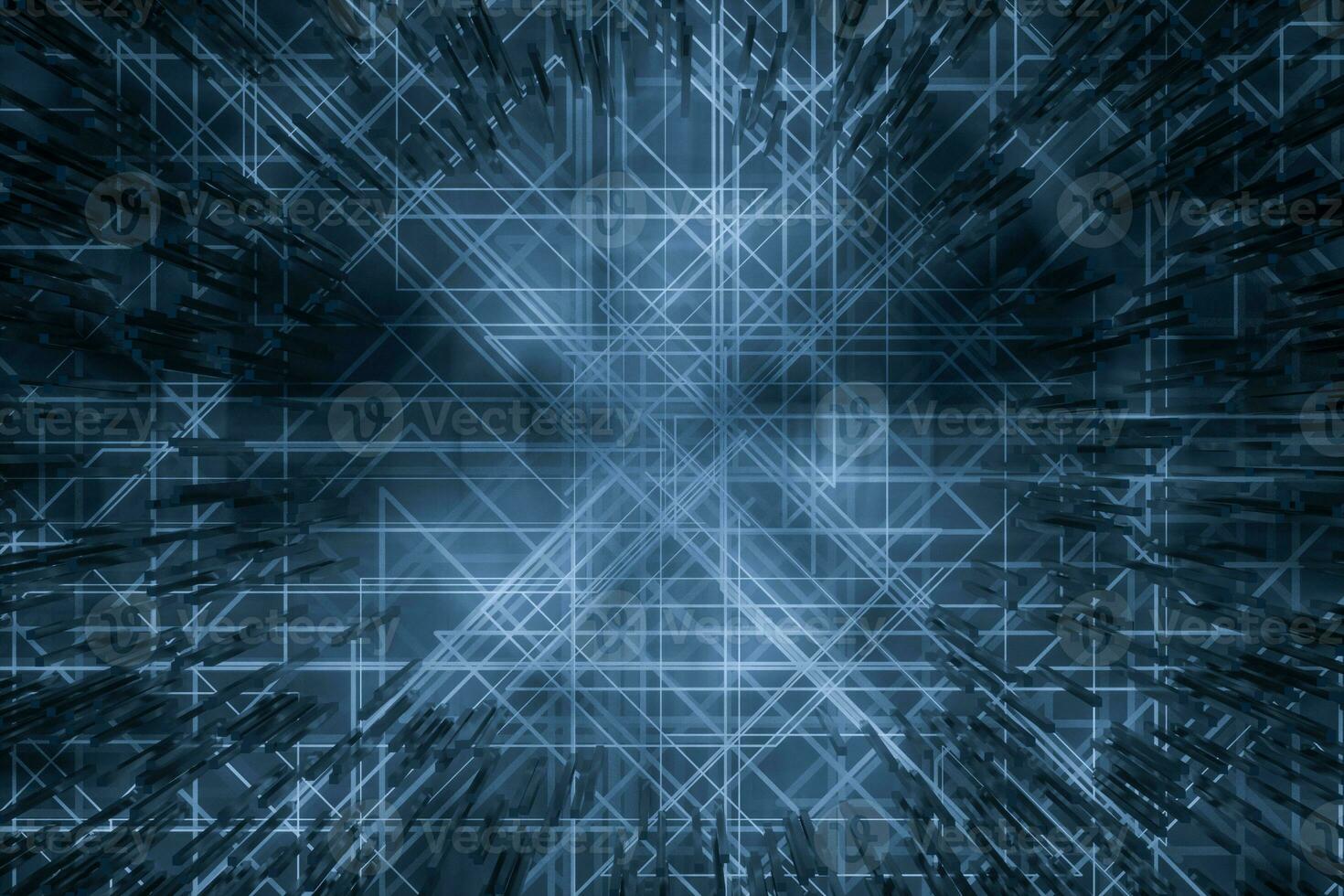 Dark technological lines background with cubes and lines, 3d rendering. photo