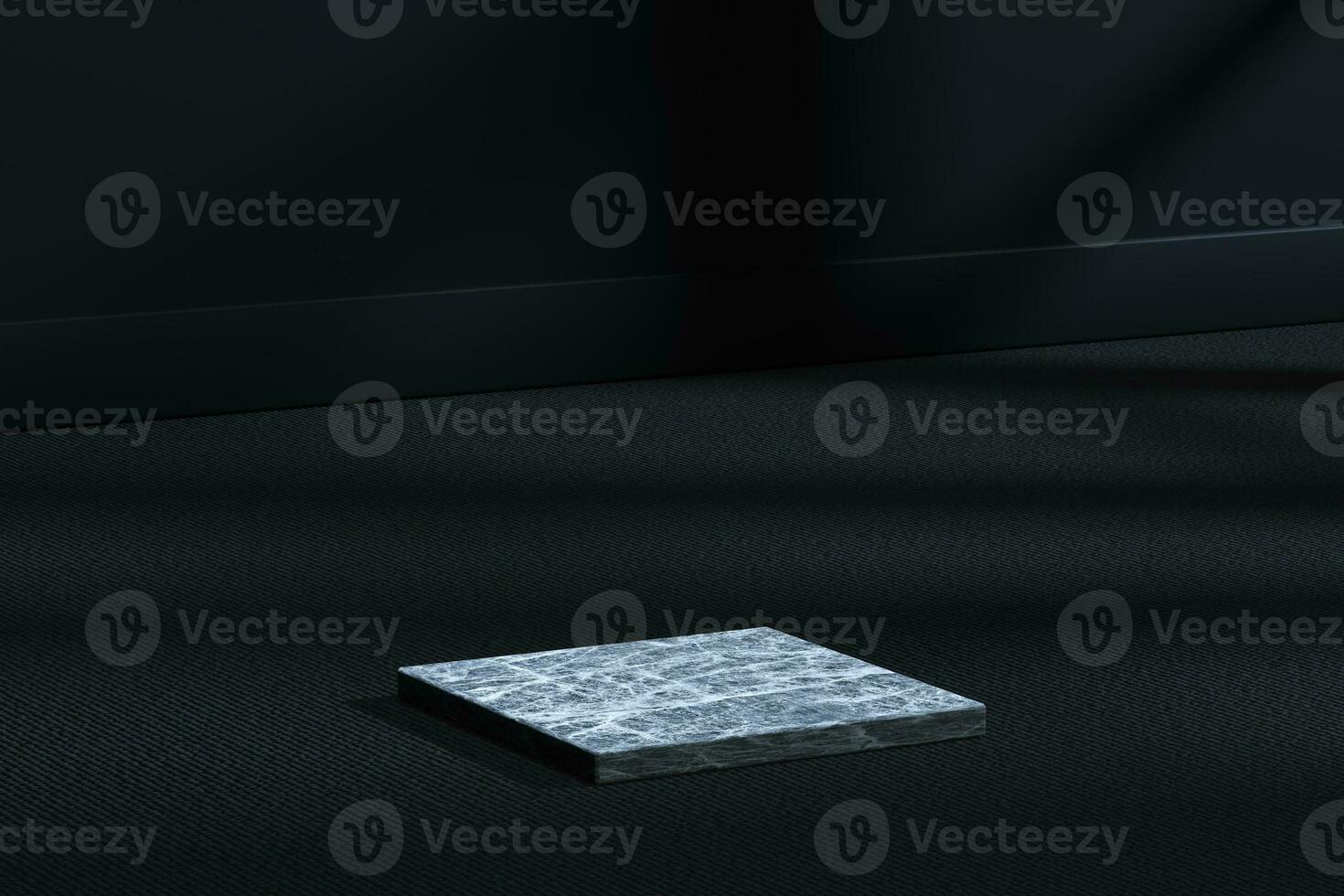 The marble cubic platform in the dark room, 3d rendering photo