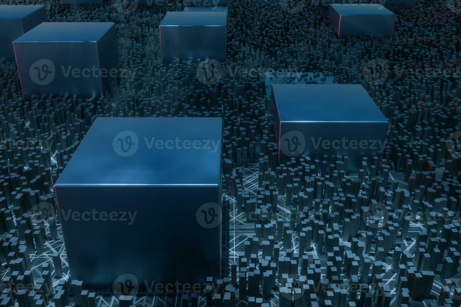 Dark technological lines background with cubes and lines, 3d rendering. photo