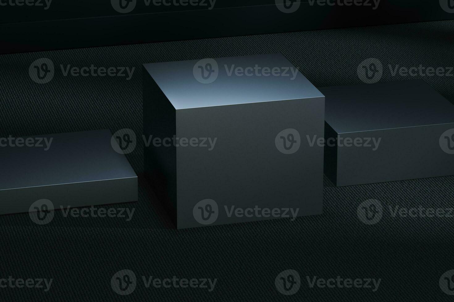 The metal cubic platform in the dark room, 3d rendering photo