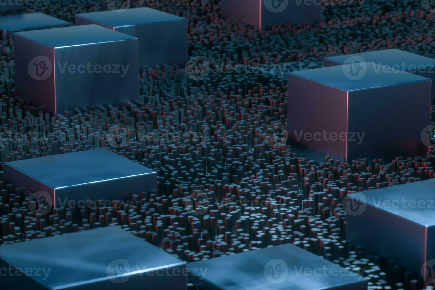 Dark technological lines background with cubes and lines, 3d rendering. photo