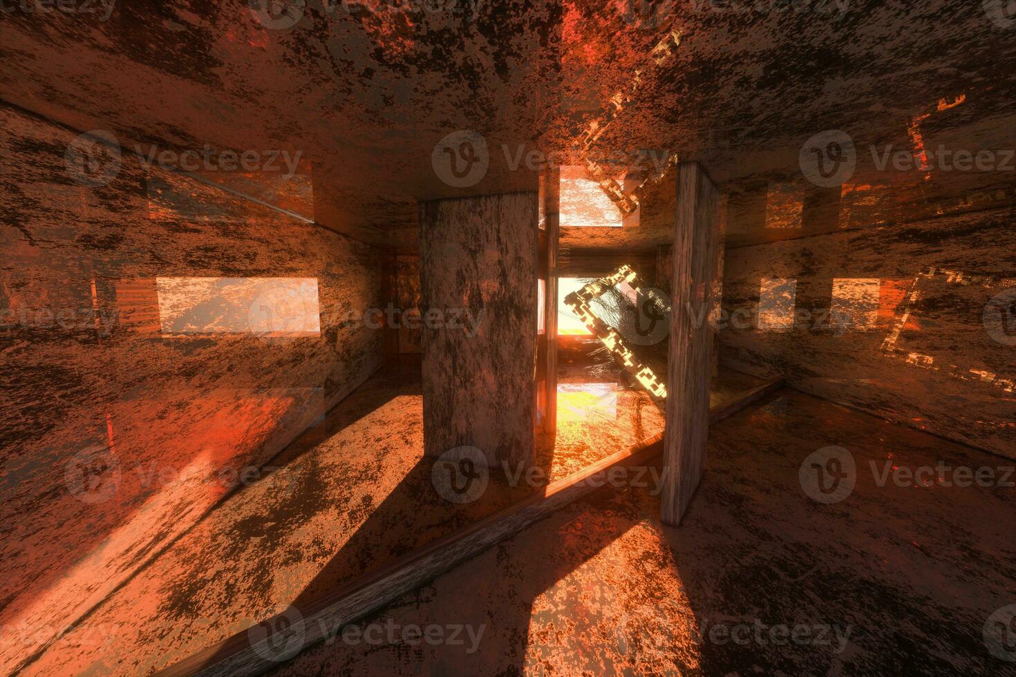 The dark abandoned room, creative architectural construction, 3d rendering. photo