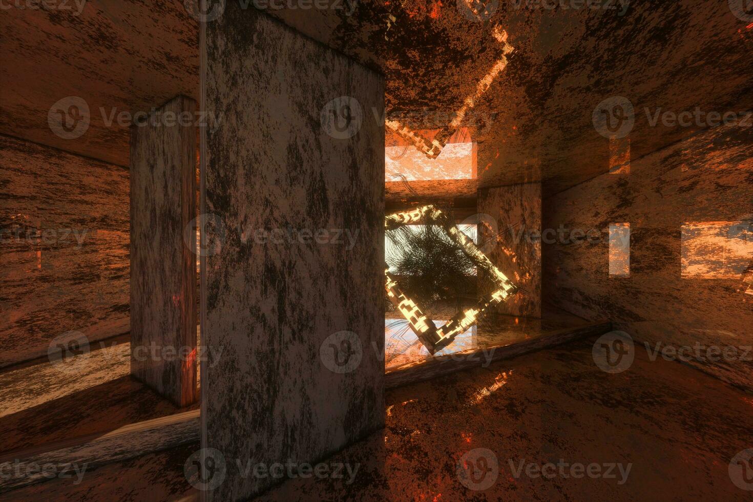 The dark abandoned room, creative architectural construction, 3d rendering. photo