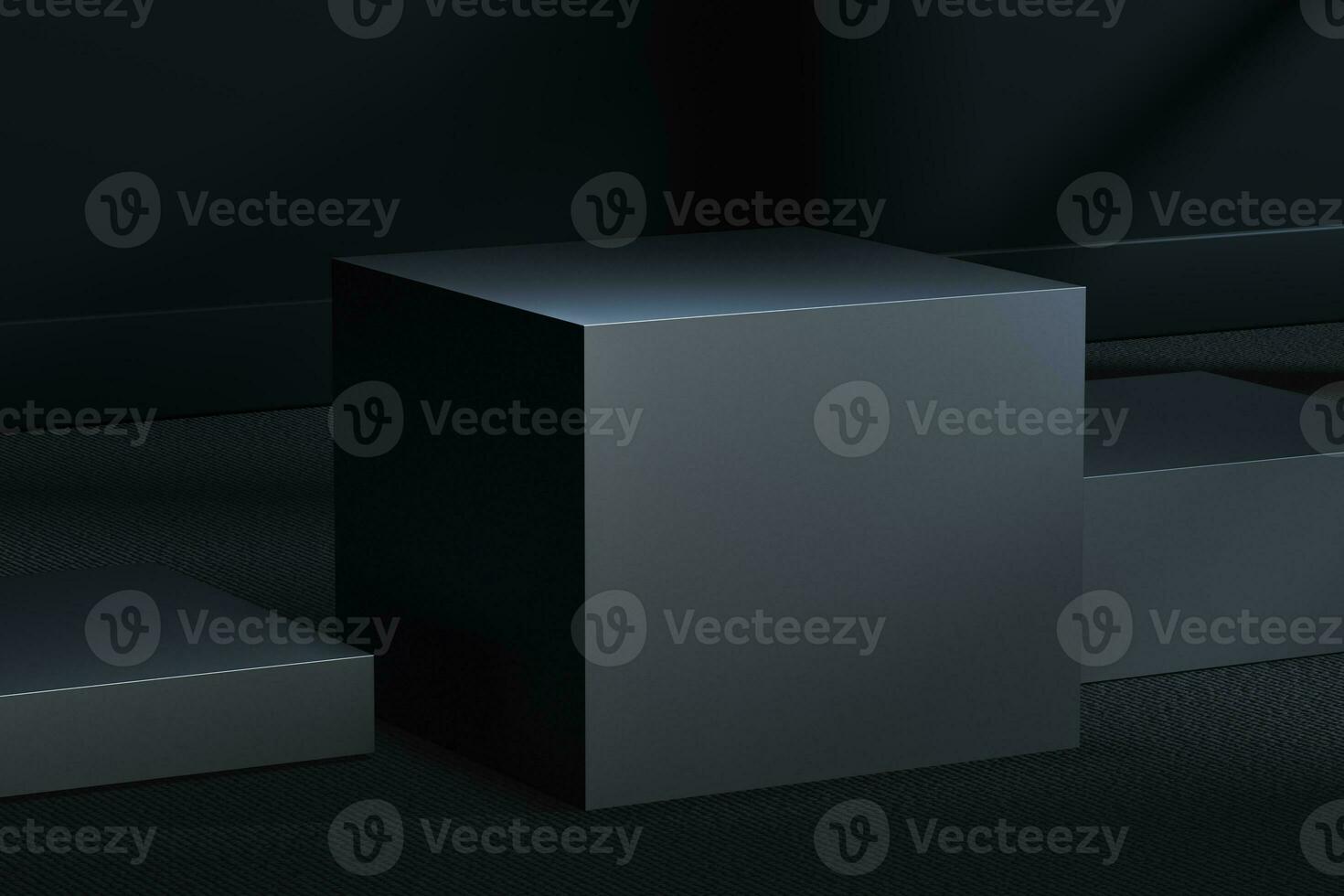 The metal cubic platform in the dark room, 3d rendering photo