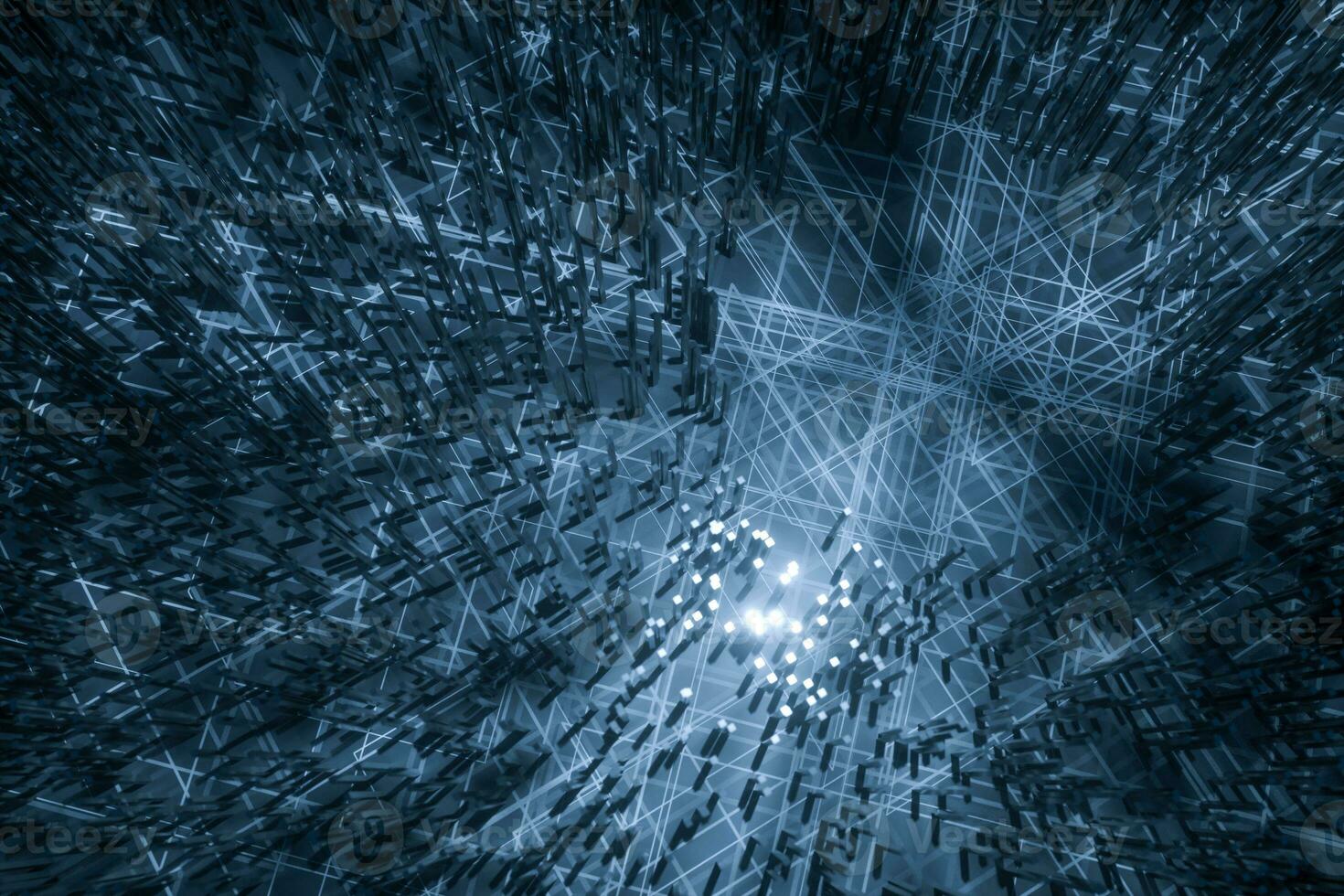 Dark technological lines background with cubes and lines, 3d rendering. photo