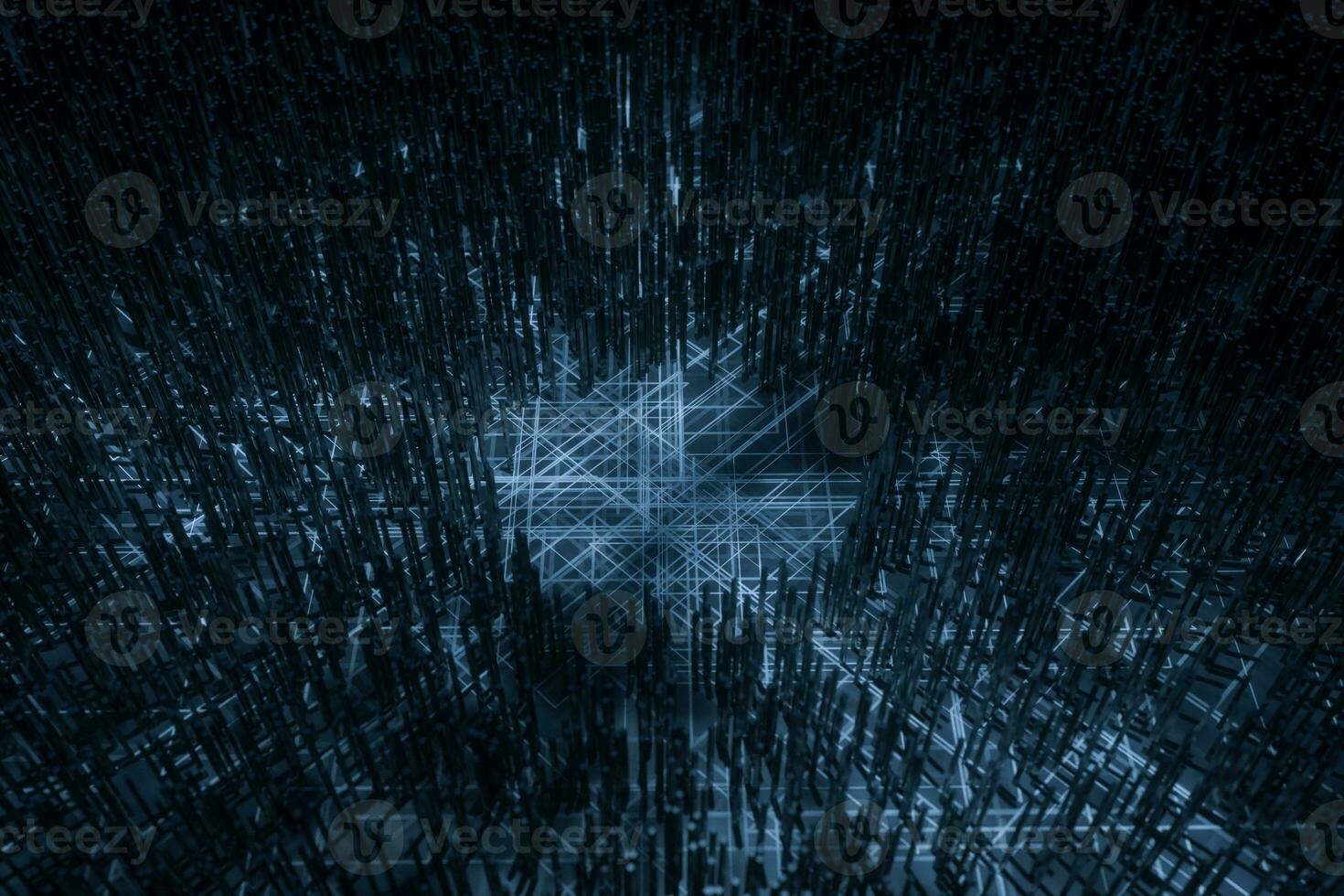 Dark technological lines background with cubes and lines, 3d rendering. photo