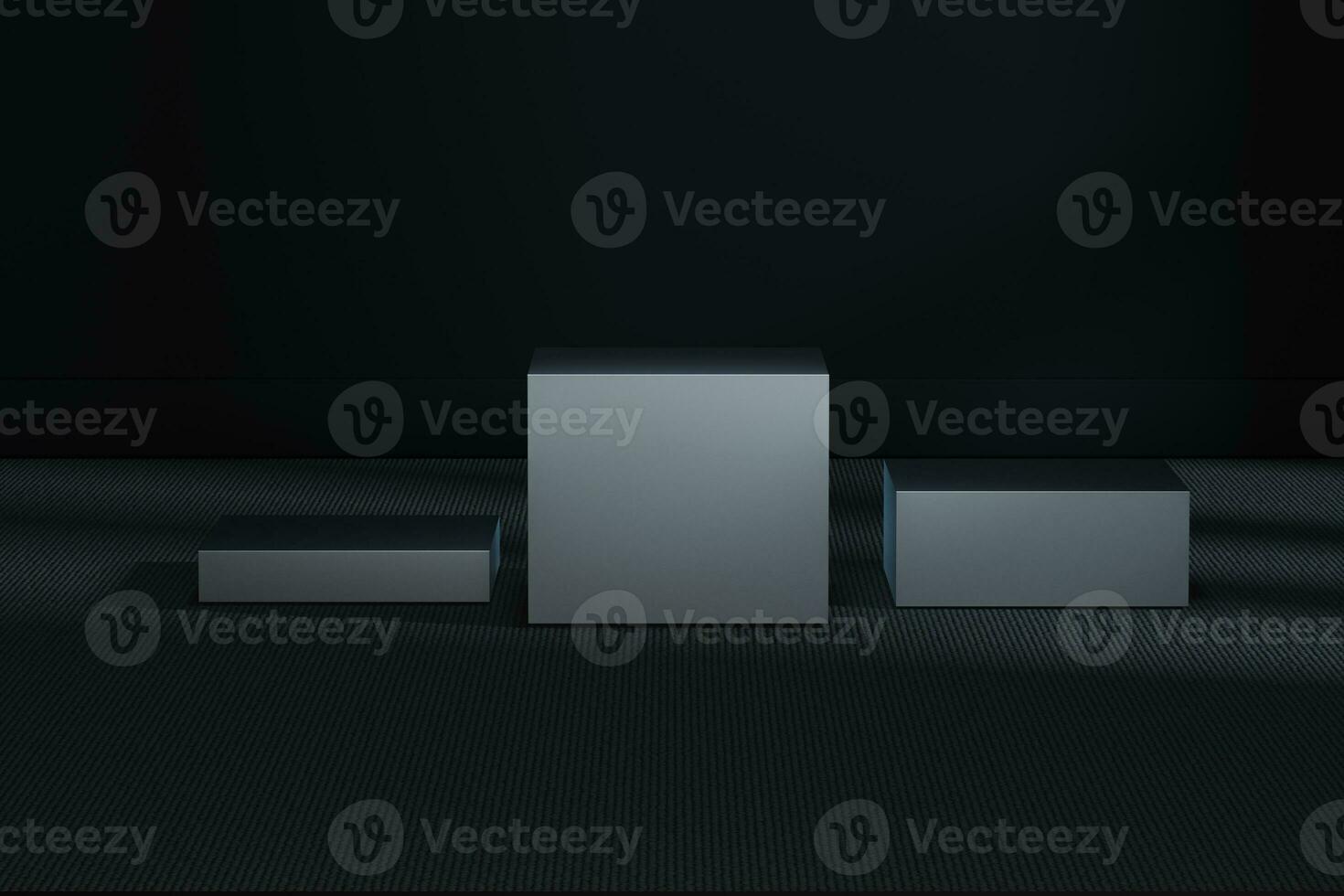 The metal cubic platform in the dark room, 3d rendering photo
