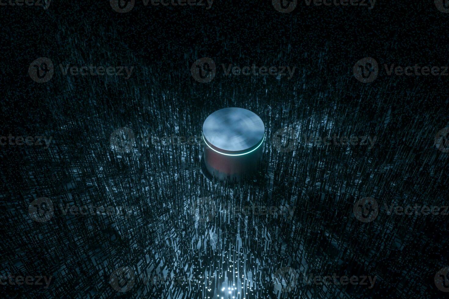 Dark technological lines background with round platform, 3d rendering. photo