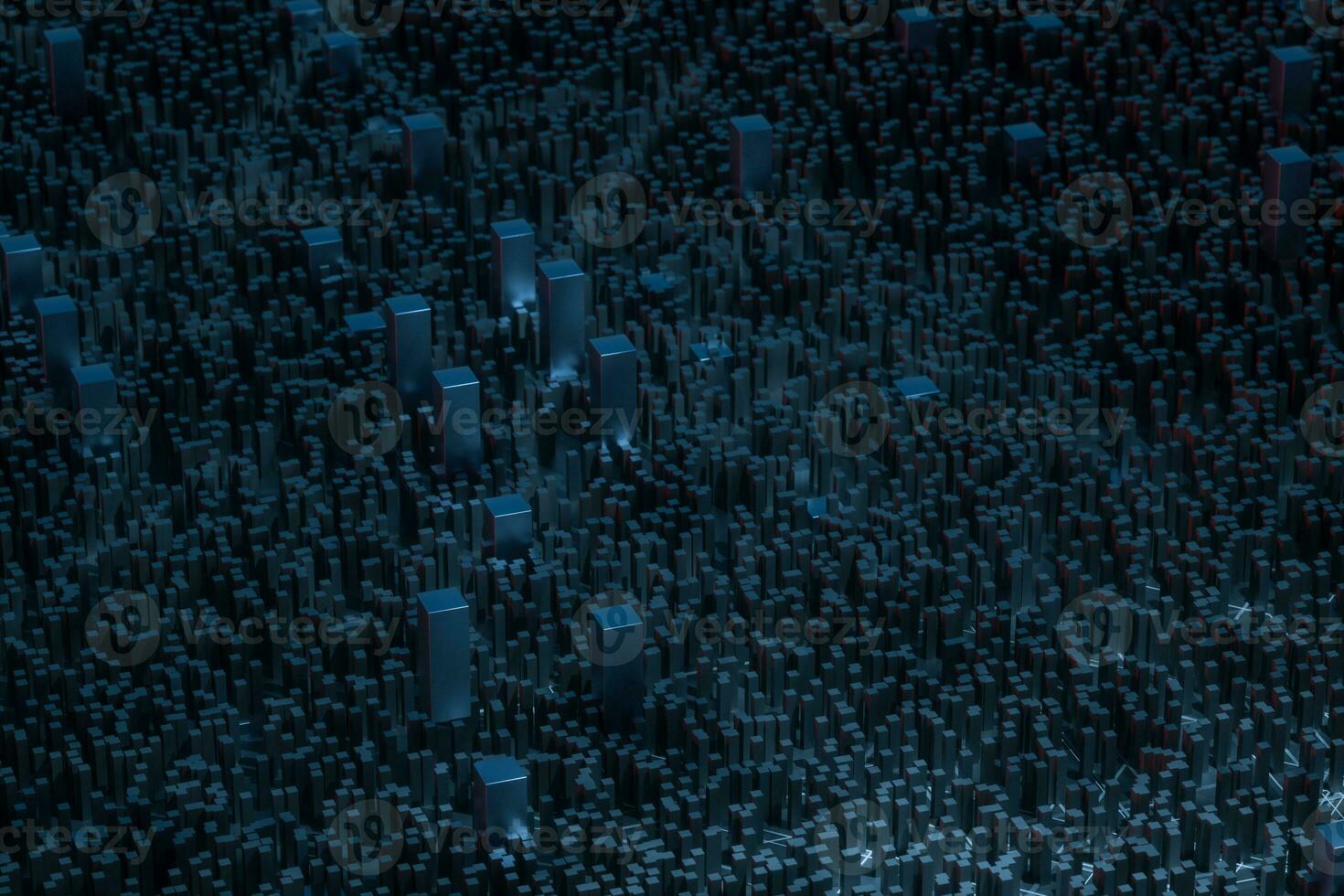 Dark technological lines background with cubes and lines, 3d rendering. photo