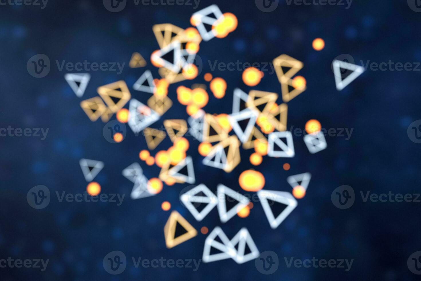 3d rendering, glowing triangle cube with dark background. photo