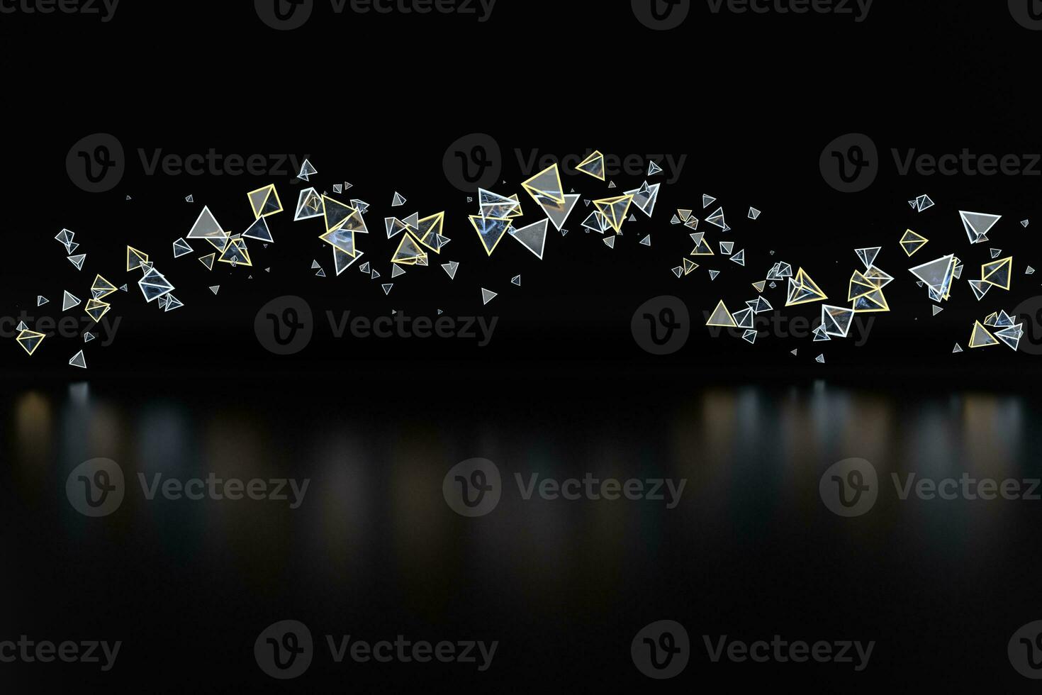3d rendering, glowing triangle cube with dark background. photo