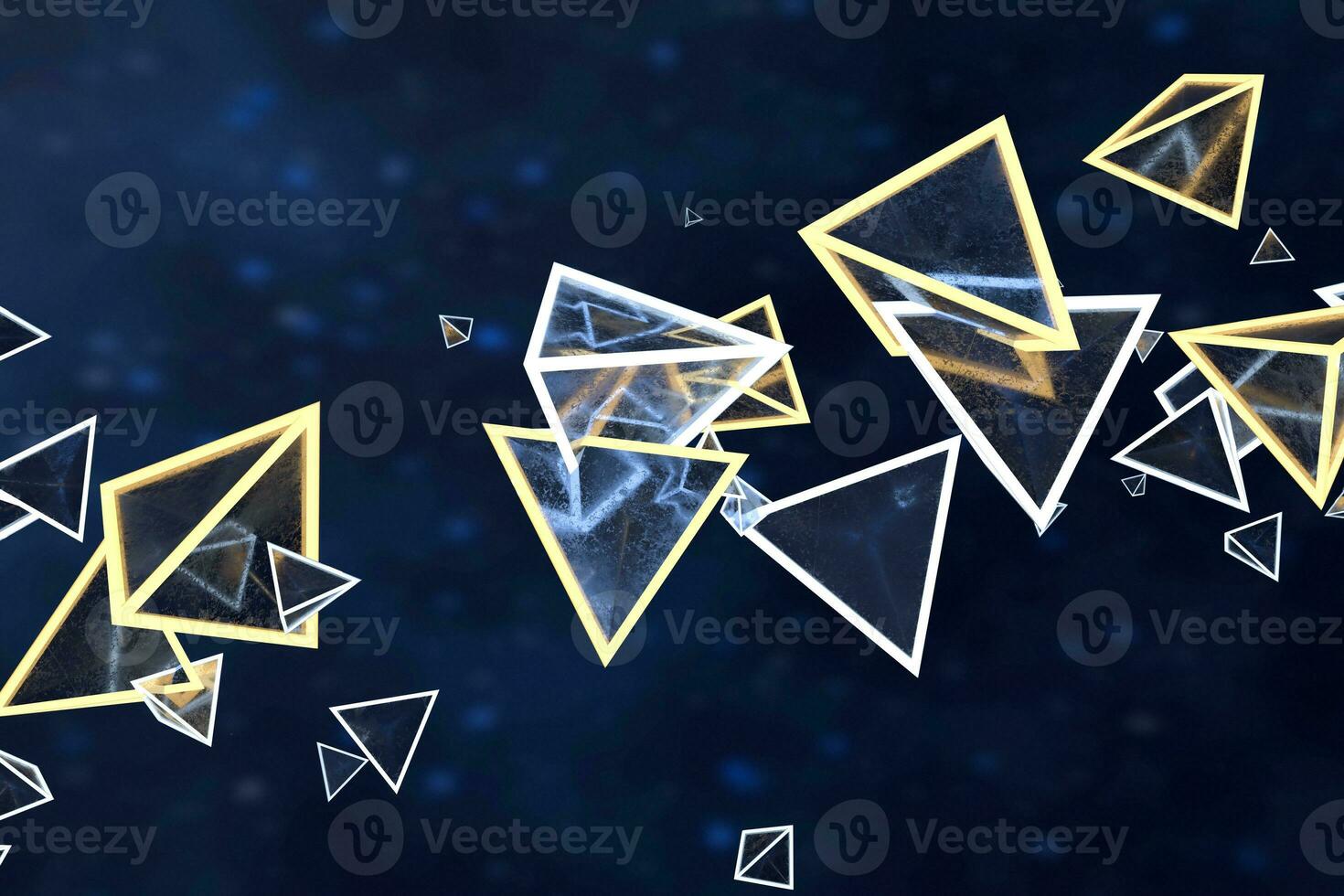 3d rendering, glowing triangle cube with dark background. photo
