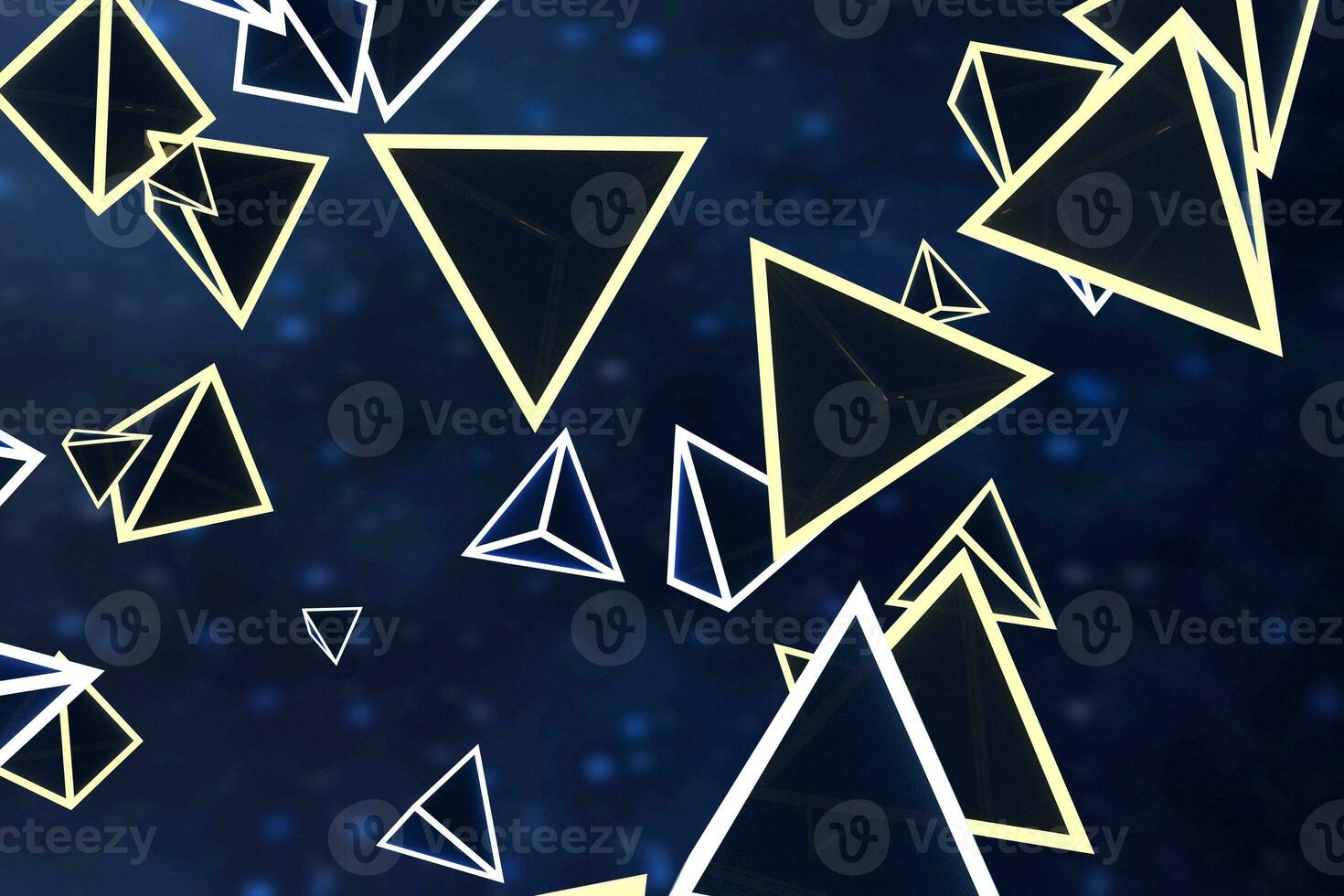 3d rendering, glowing triangle cube with dark background. photo
