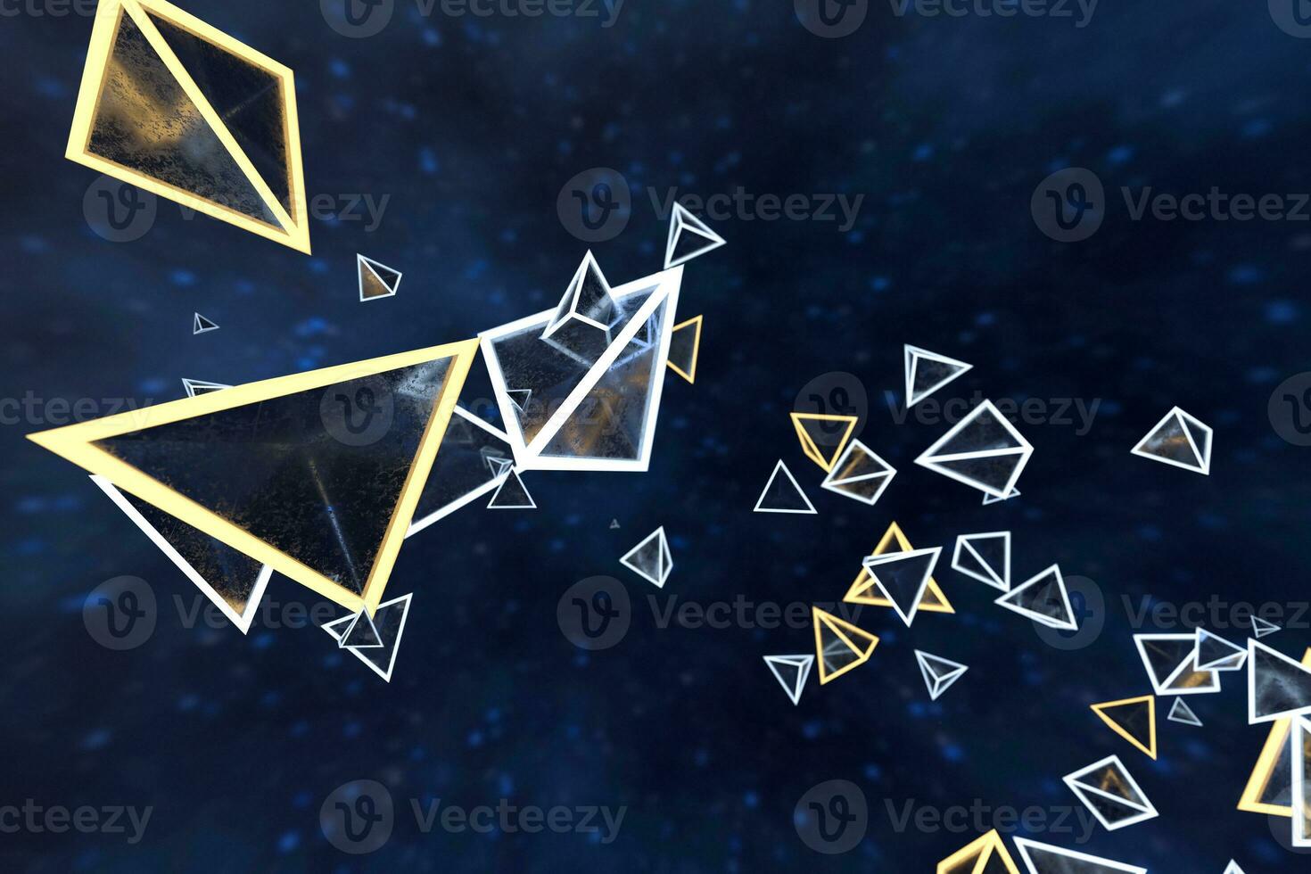 3d rendering, glowing triangle cube with dark background. photo
