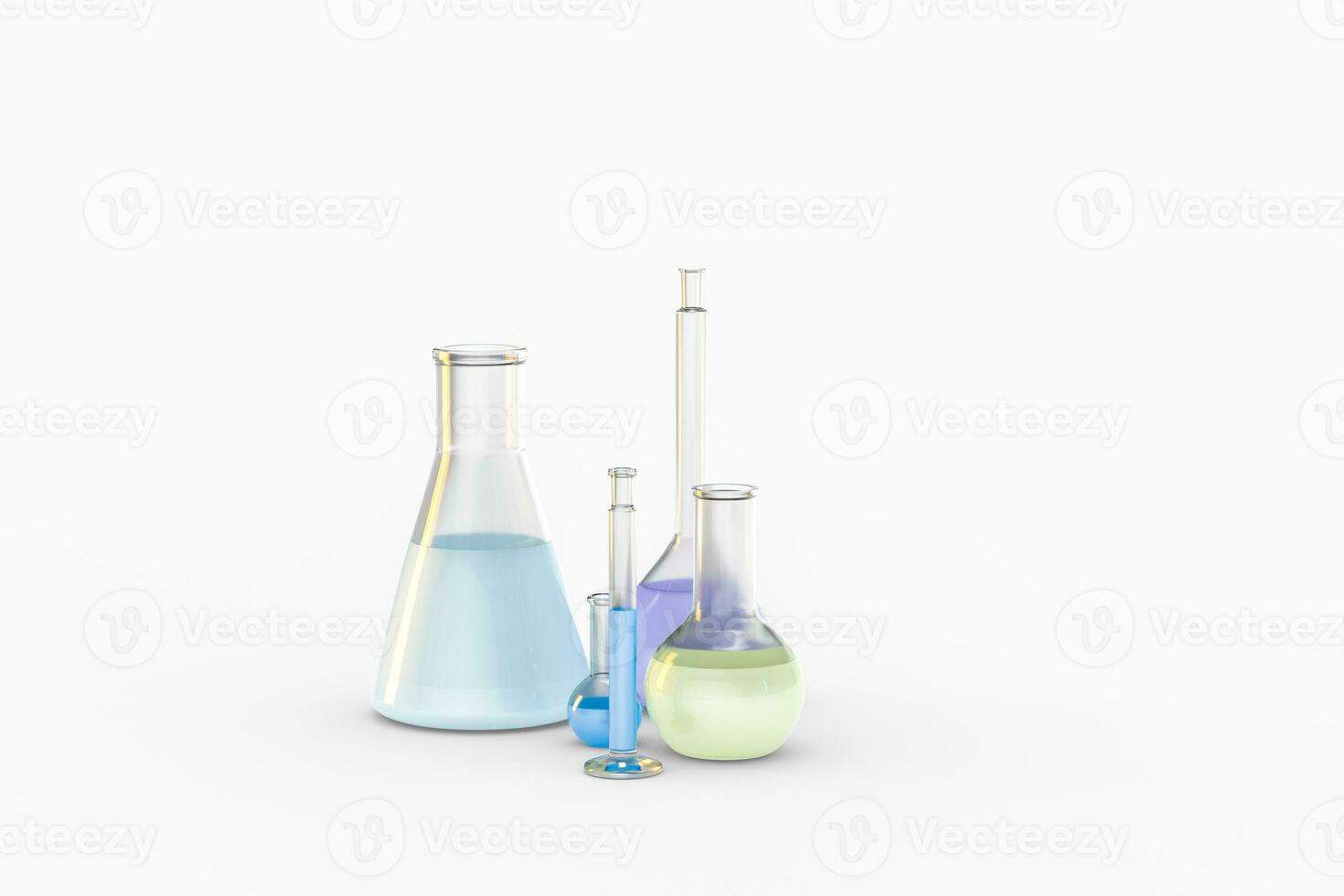 3d representación, químico vasos en el laboratorio foto