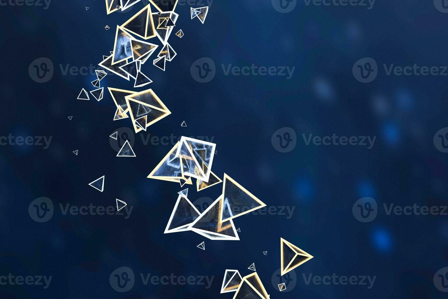 3d rendering, glowing triangle cube with dark background. photo