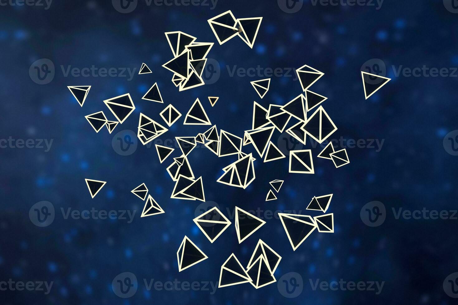 3d rendering, glowing triangle cube with dark background. photo