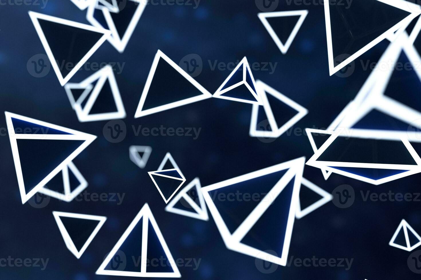 3d rendering, glowing triangle cube with dark background. photo