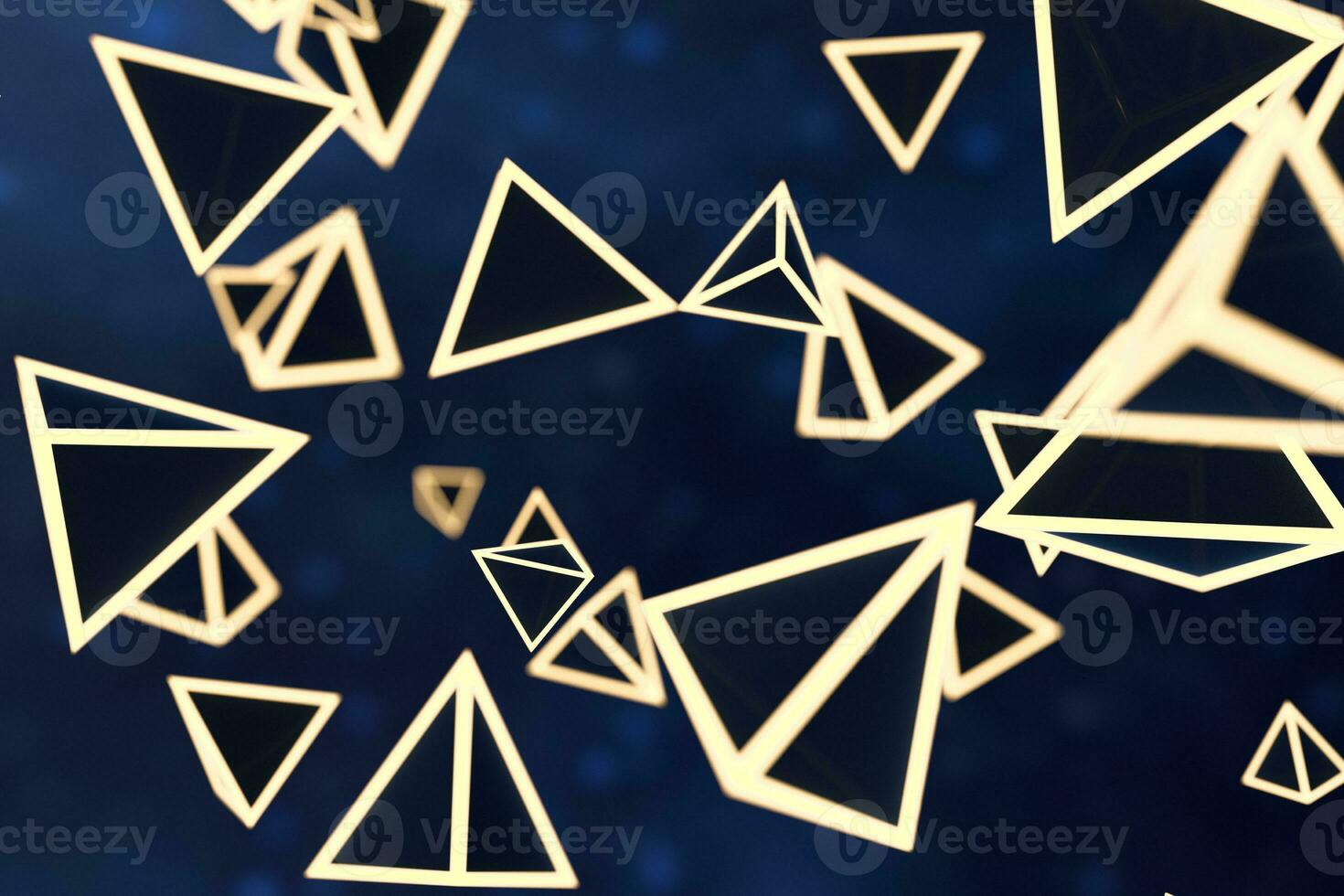 3d rendering, glowing triangle cube with dark background. photo
