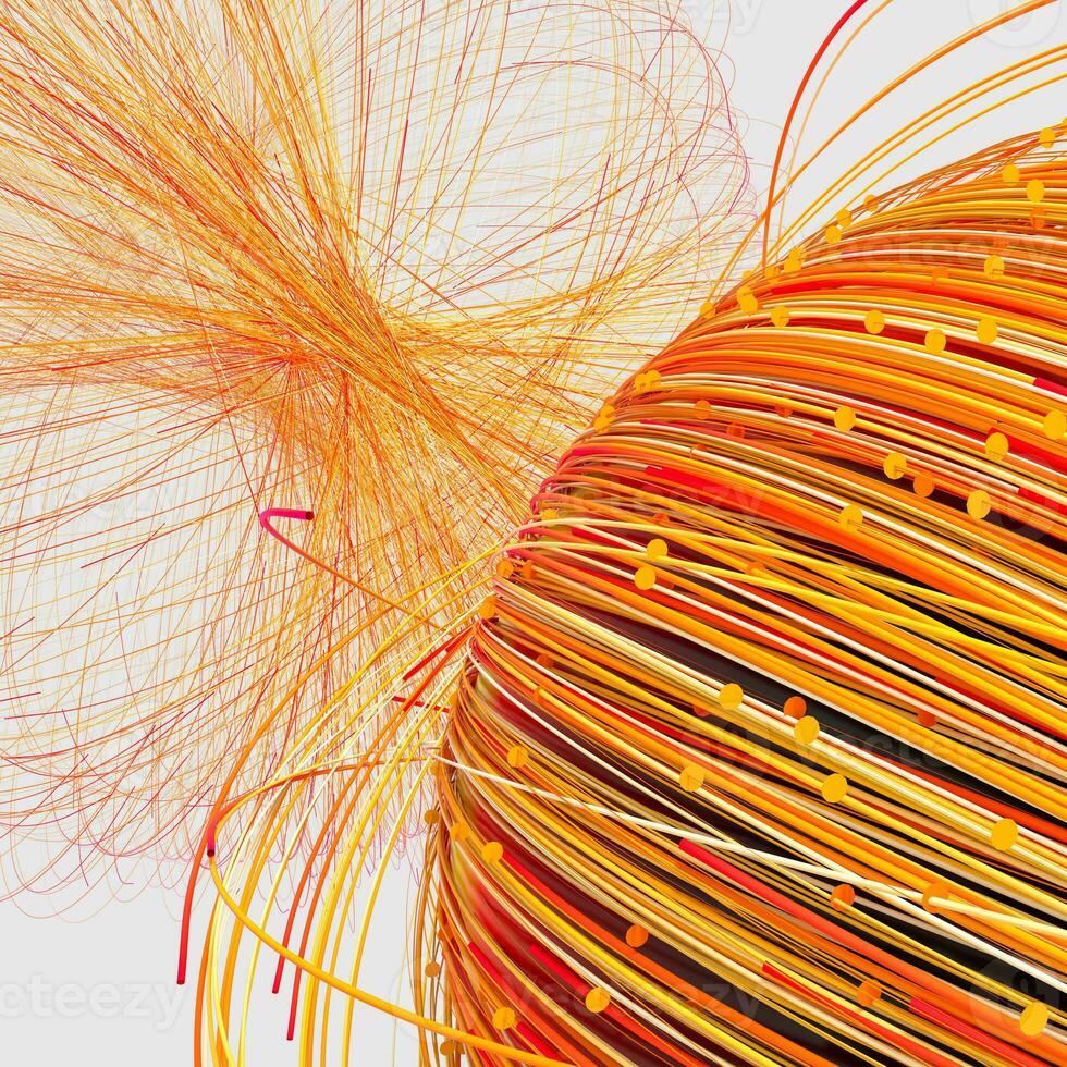 Orange twirl lines with white background, 3d rendering. photo