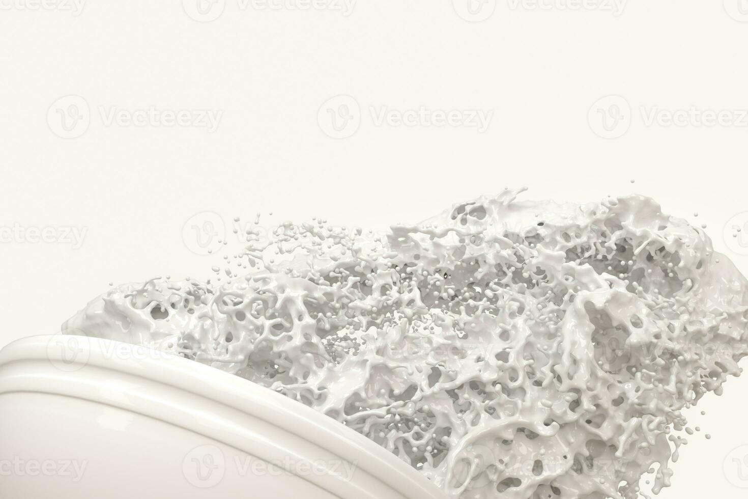 A bowl of milk and splashing liquid, 3d rendering. photo