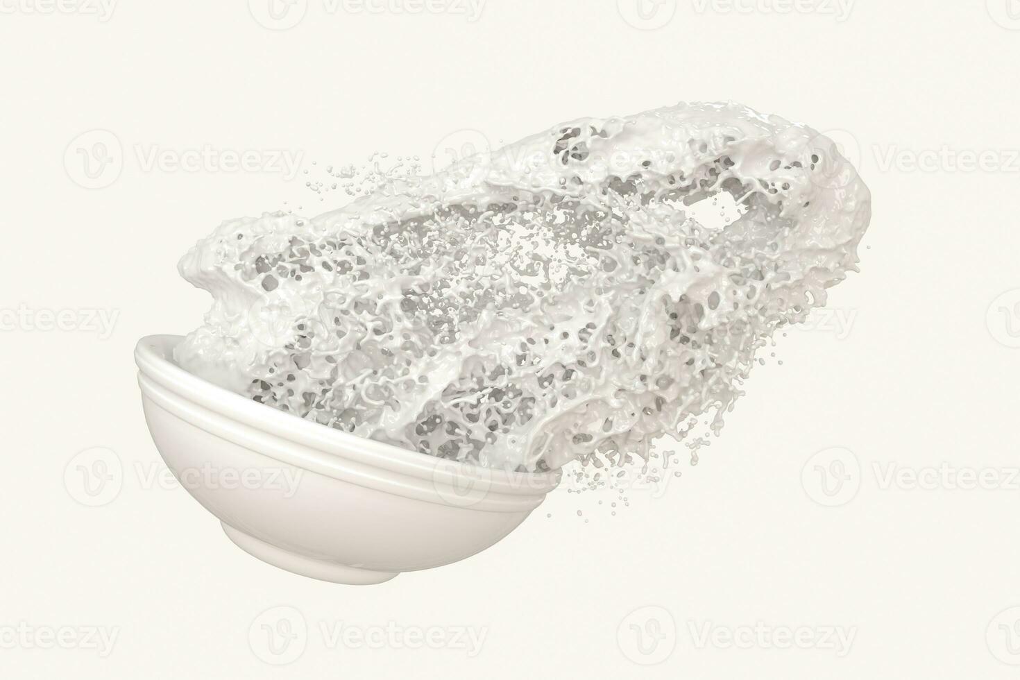 A bowl of milk and splashing liquid, 3d rendering. photo