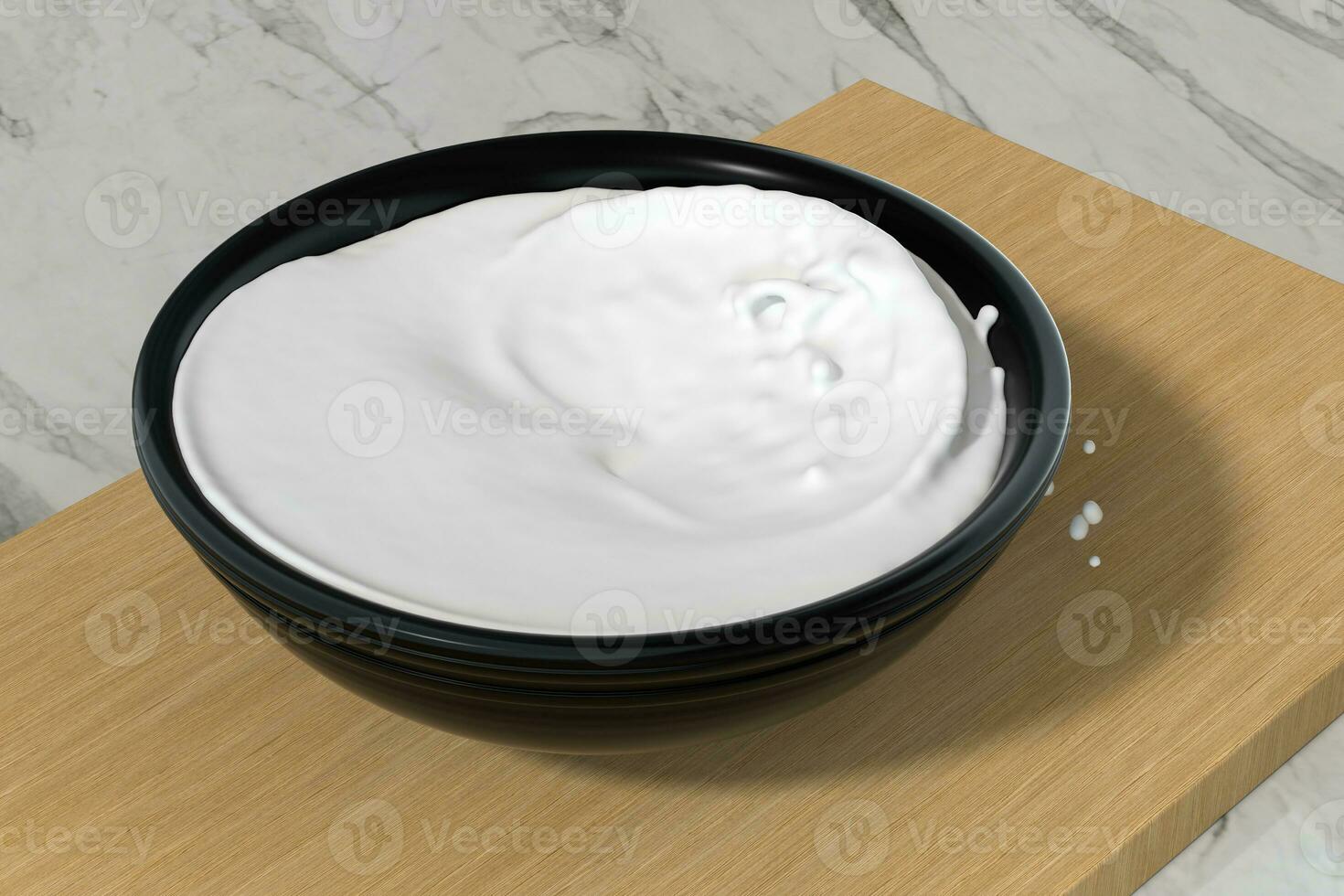 A bowl of milk and splashing liquid, 3d rendering. photo