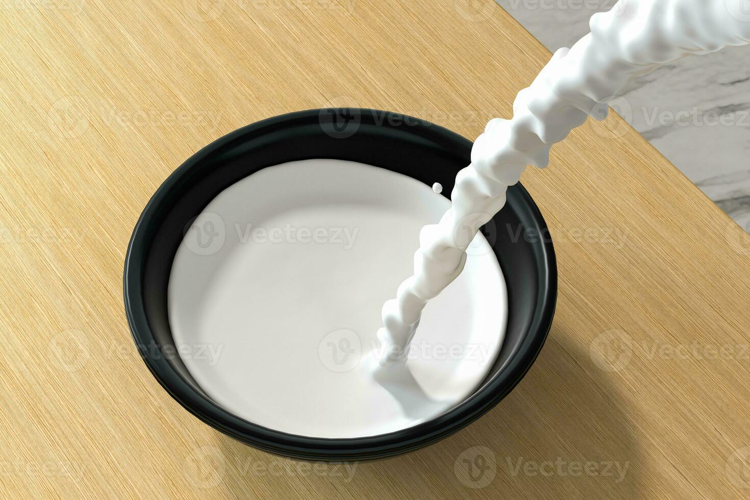 un cuenco de Leche y salpicaduras líquido, 3d representación. foto