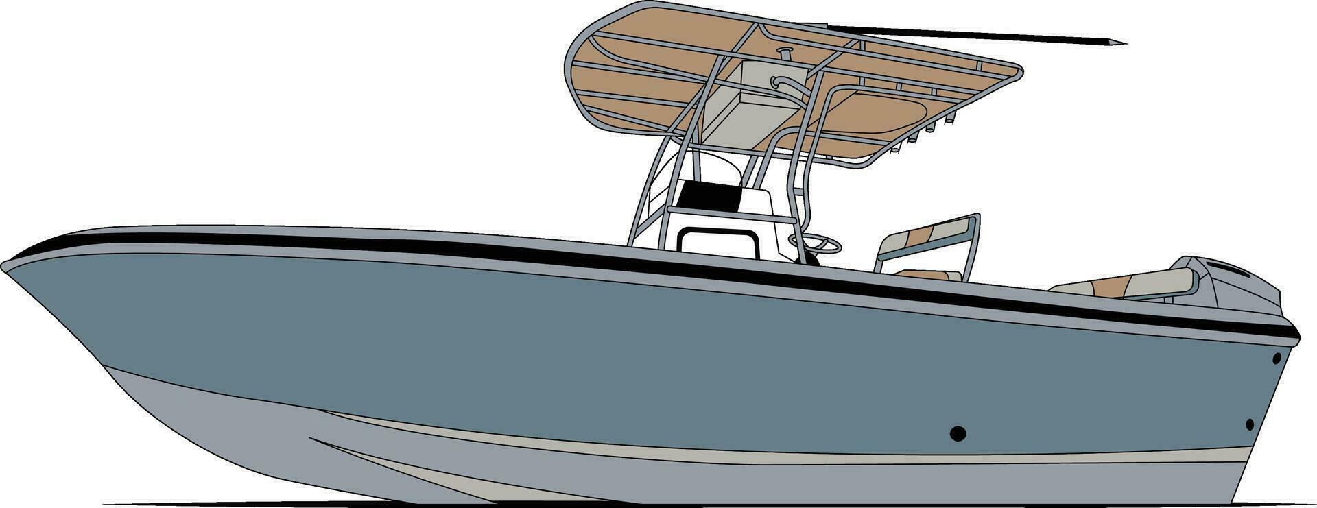 Boat vector, Side view fishing boat vector line art illustration