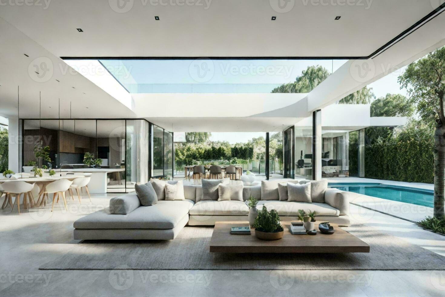 Architecture Photography of a modern villa, designed with a sleek and minimalist aesthetic. photo