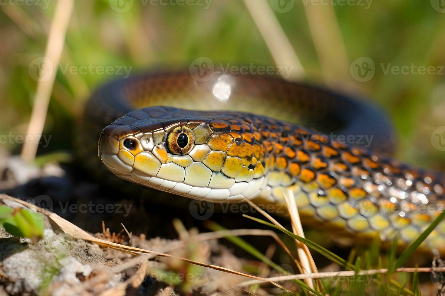 a close-up photo of a Plains garter snake.