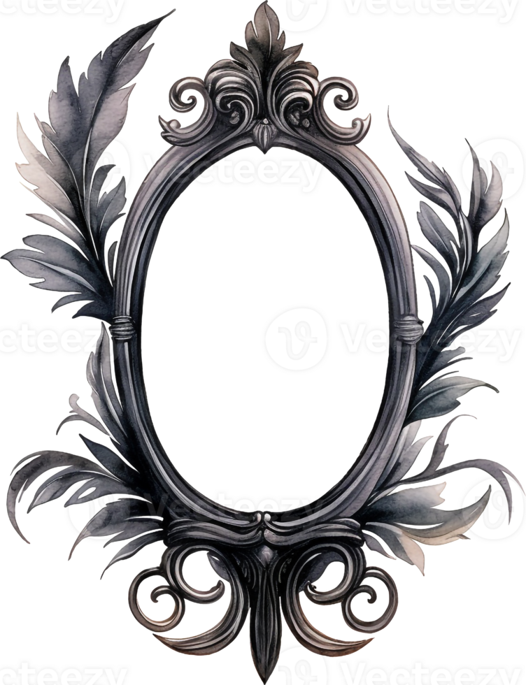 Victorian gothic style frame dark watercolor illustration. Invitation or card design. png