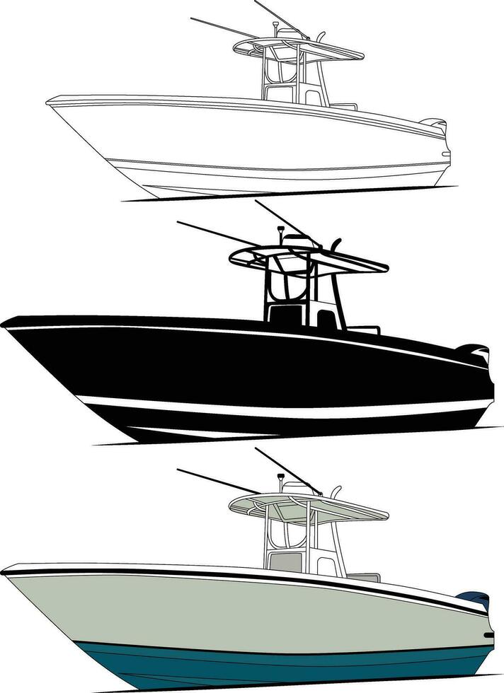 Fishing Boat Line Drawing vector and illustration and one color.