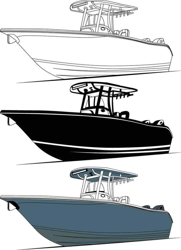 Fishing Boat Line Drawing vector and illustration and one color.