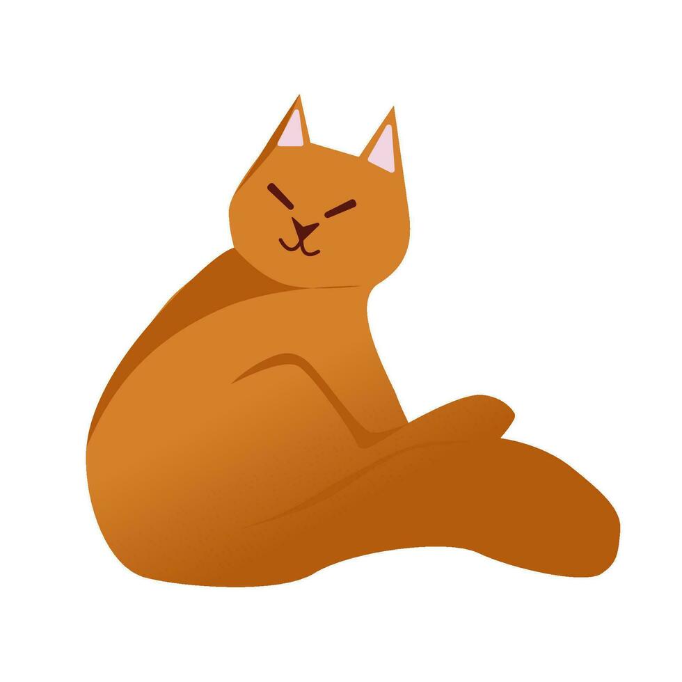 Red-haired satisfied cat on a white background. Vector illustration. Flat style. Can be used for social media posts, greeting cards, or adding visual elements to websites or presentations.