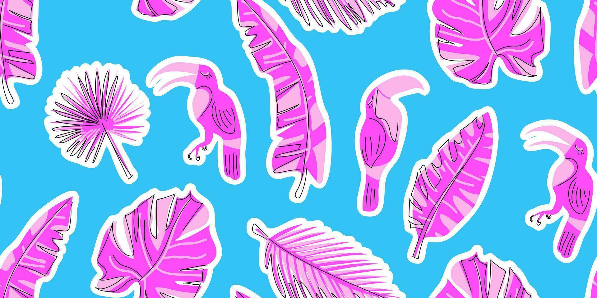 Pink tropical leaves on a bright bare background. Seamless pattern, flat style. Vector. Ideal for textiles, wallpapers, stationery, and more, adding a touch of tropical charm vector