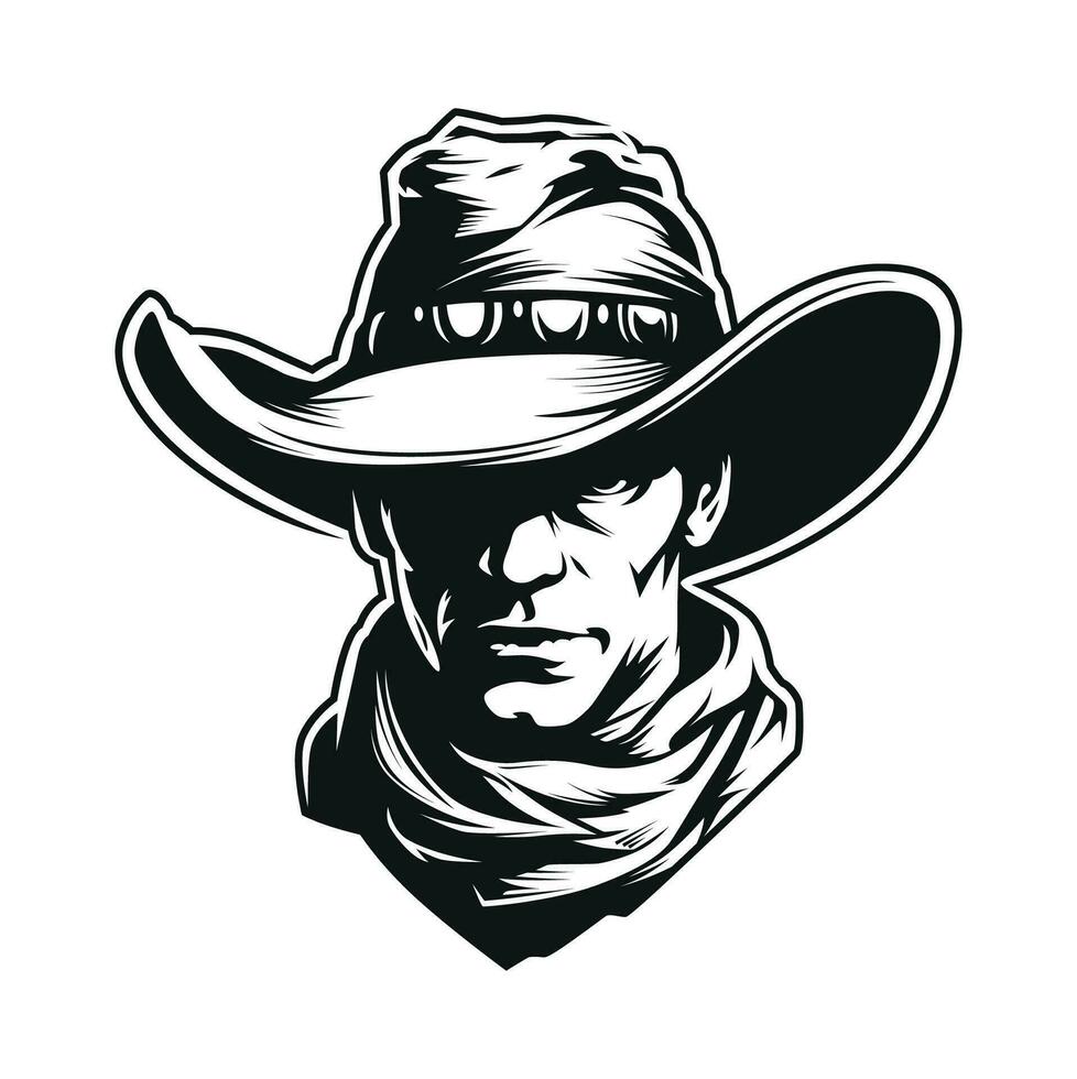 Cowboy Head Black And White Vector