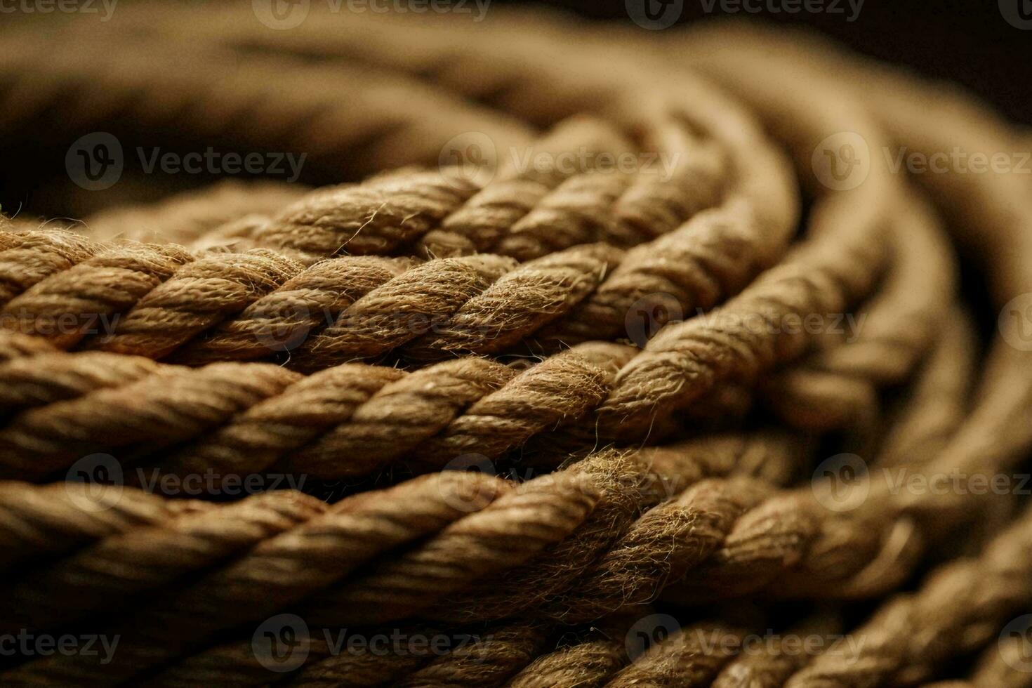 stack of coiled and knotted marine fishing rope photo