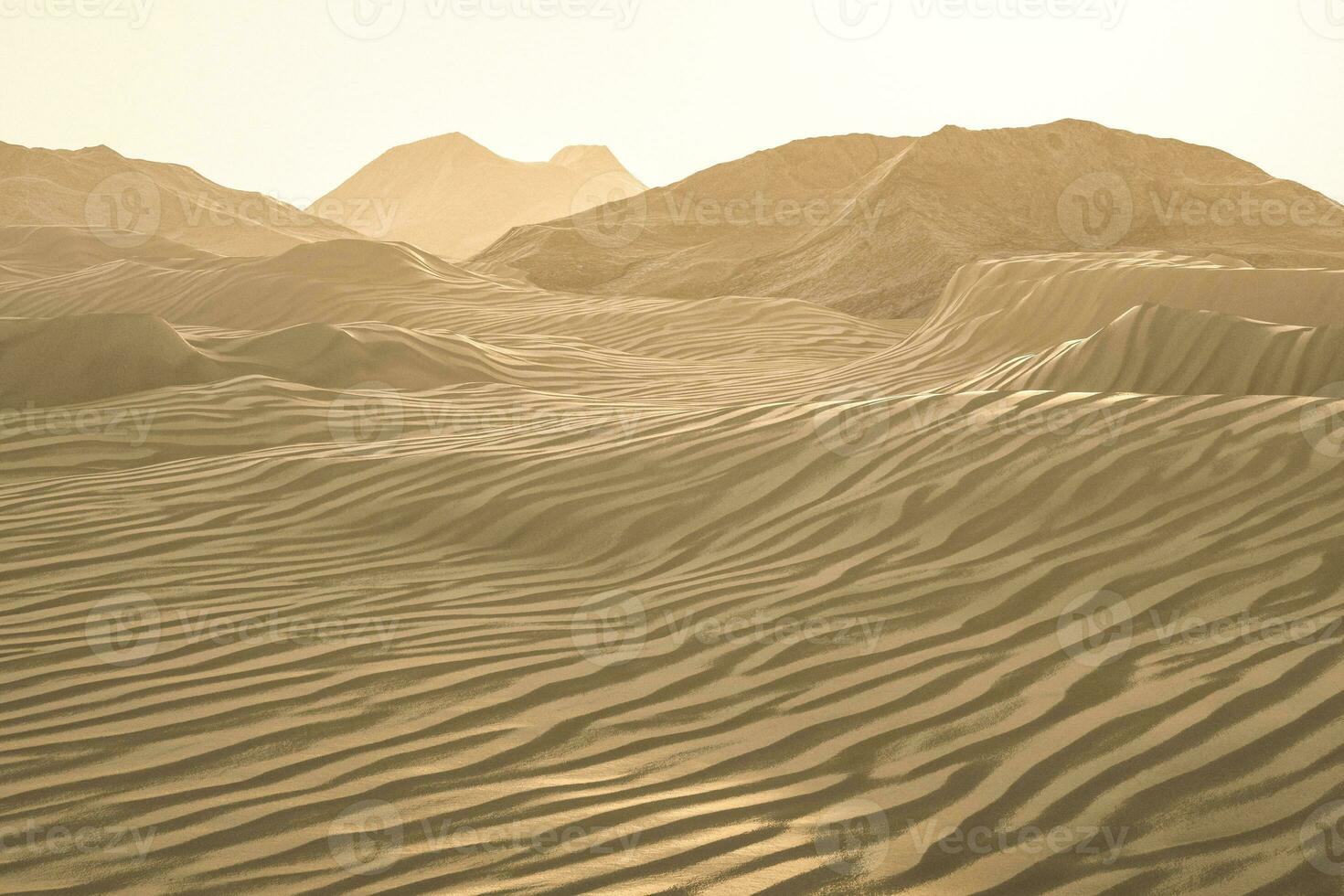 3d rendering, the wide desert, with stripes shapes. photo