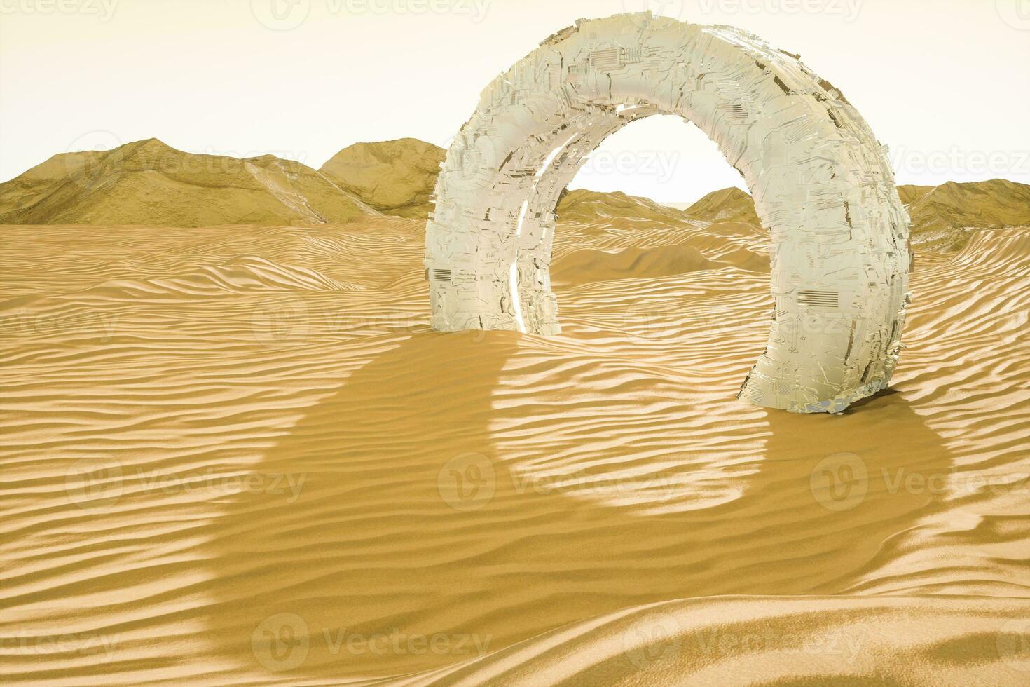 3d rendering, the wide desert, with stripes shapes. photo