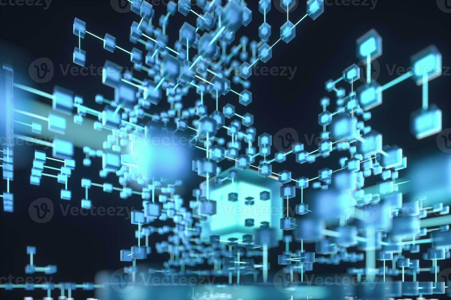 Glowing lines and cubes, technical and scientific background, 3d rendering. photo