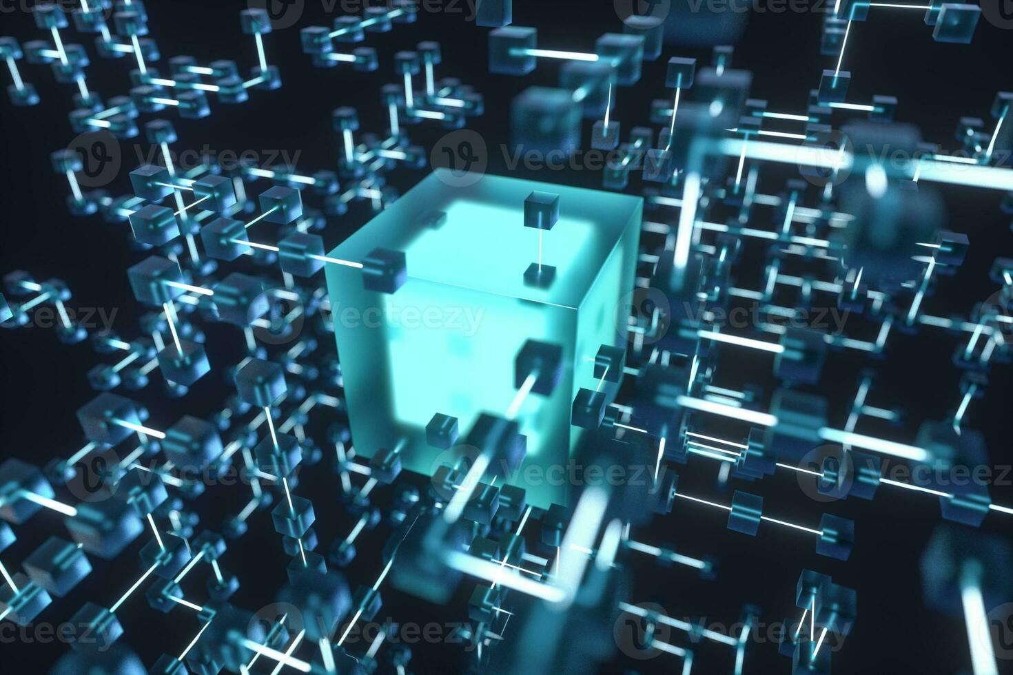 Glowing lines and cubes, technical and scientific background, 3d rendering. photo
