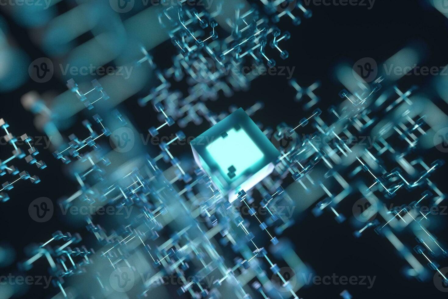 Glowing lines and cubes, technical and scientific background, 3d rendering. photo