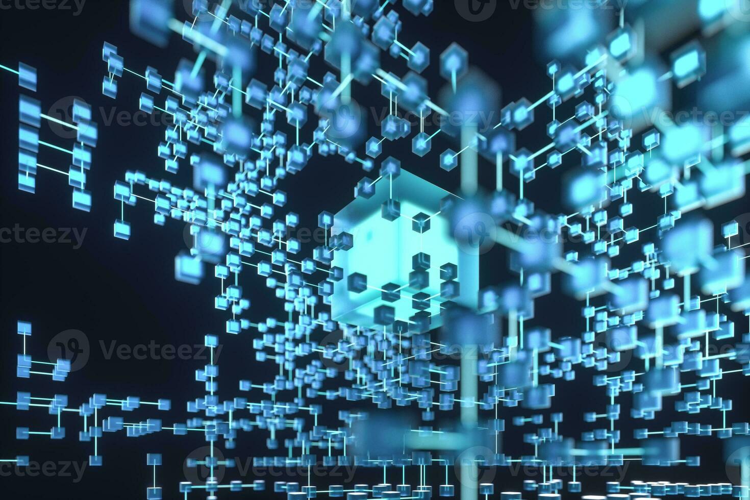 Glowing lines and cubes, technical and scientific background, 3d rendering. photo