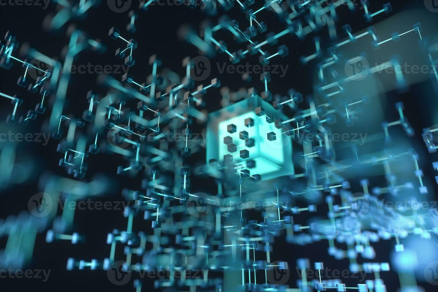 Glowing lines and cubes, technical and scientific background, 3d rendering. photo