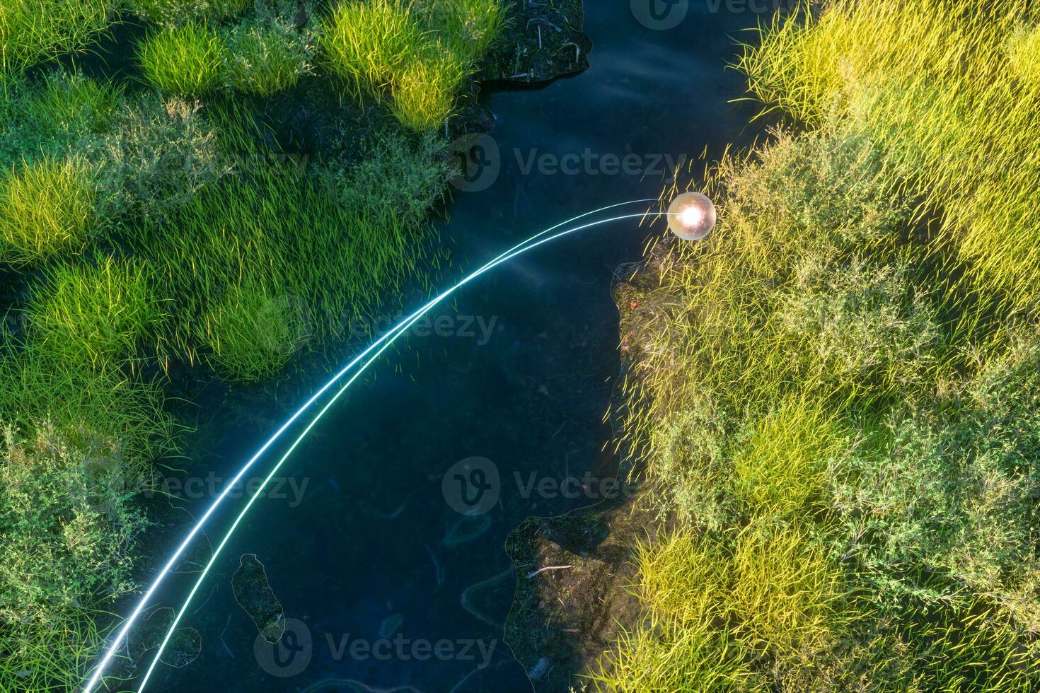 The river between the mountains in a sunny day, 3d rendering photo