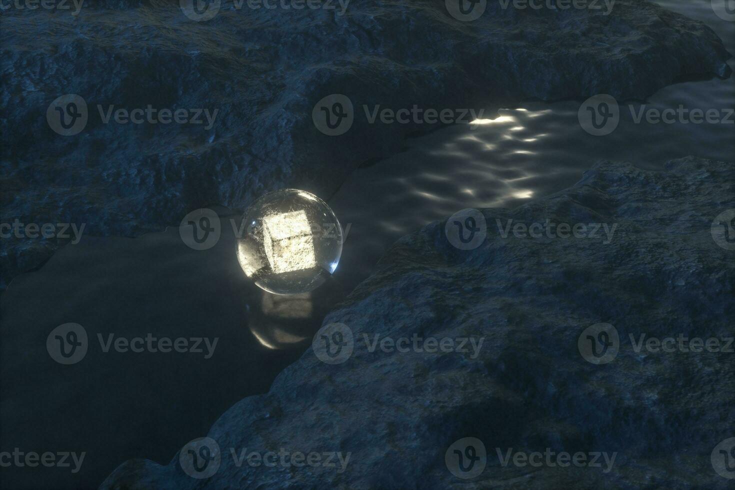 The flowing lantern in the river between the mountains at night, 3d rendering photo