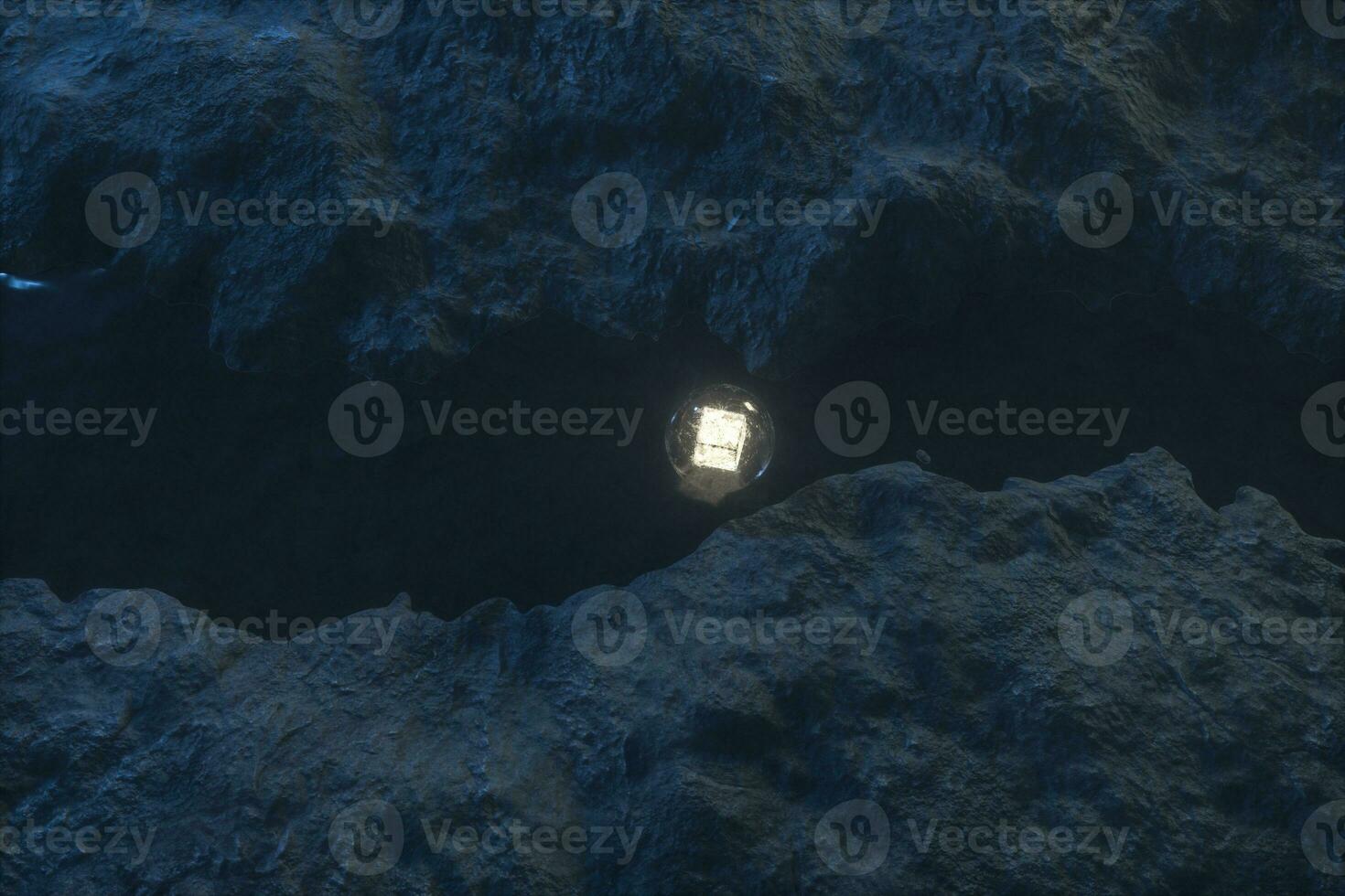 The flowing lantern in the river between the mountains at night, 3d rendering photo