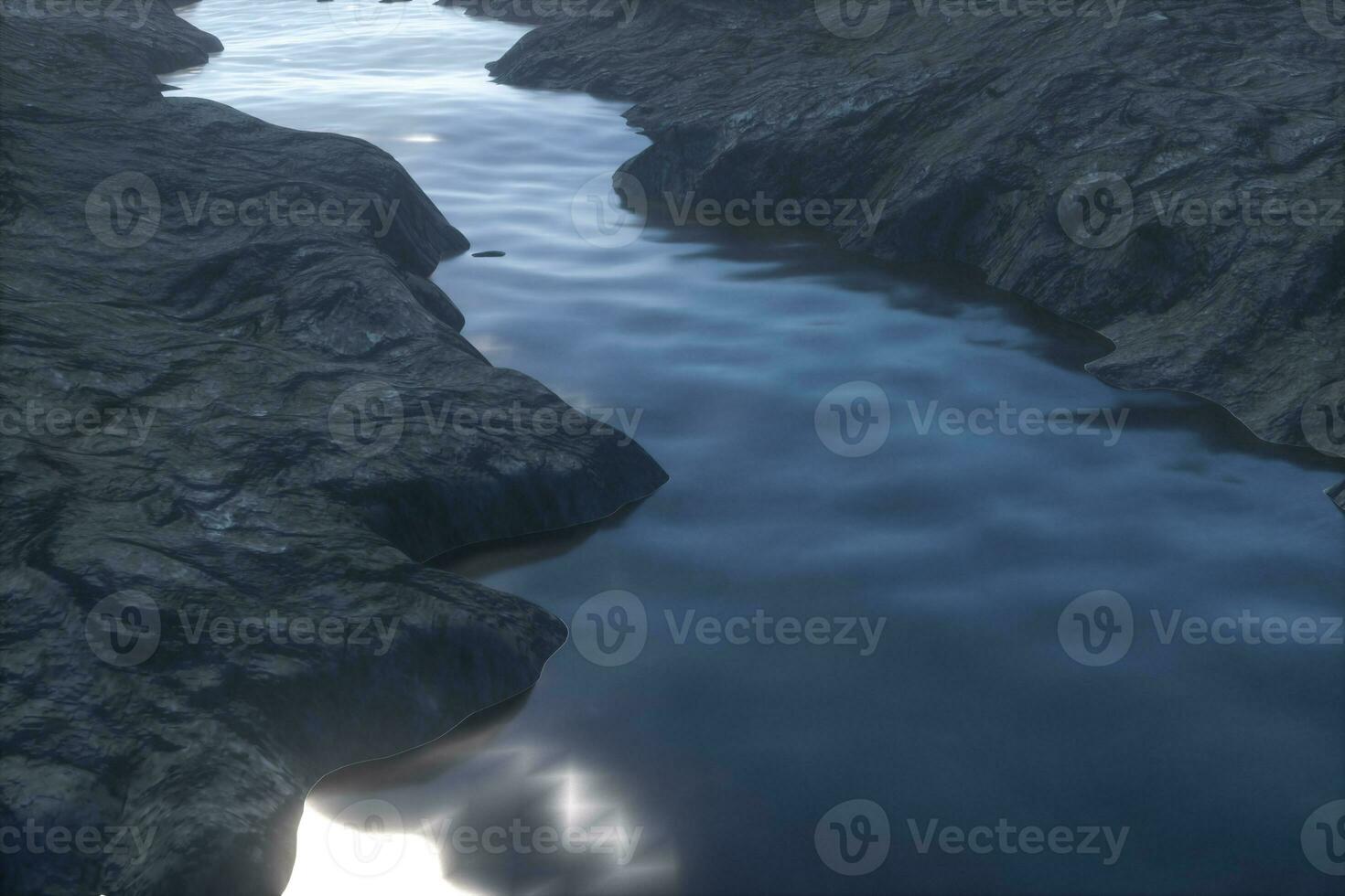 The river between the mountains in the morning, 3d rendering photo